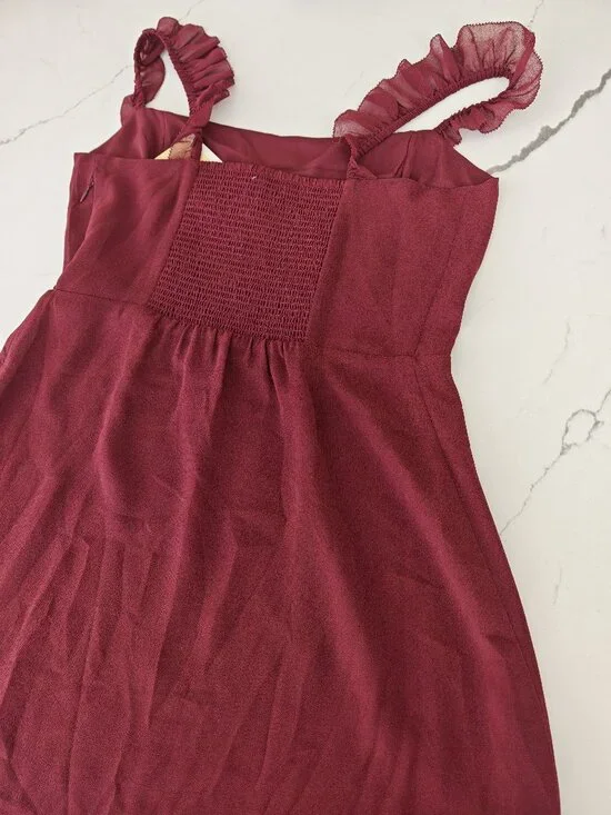 Wilfred Burgundy Mini Dress Ruffle Strap A-Line Cocktail Party Dress Size 6 NWT - Picture 10 of 12